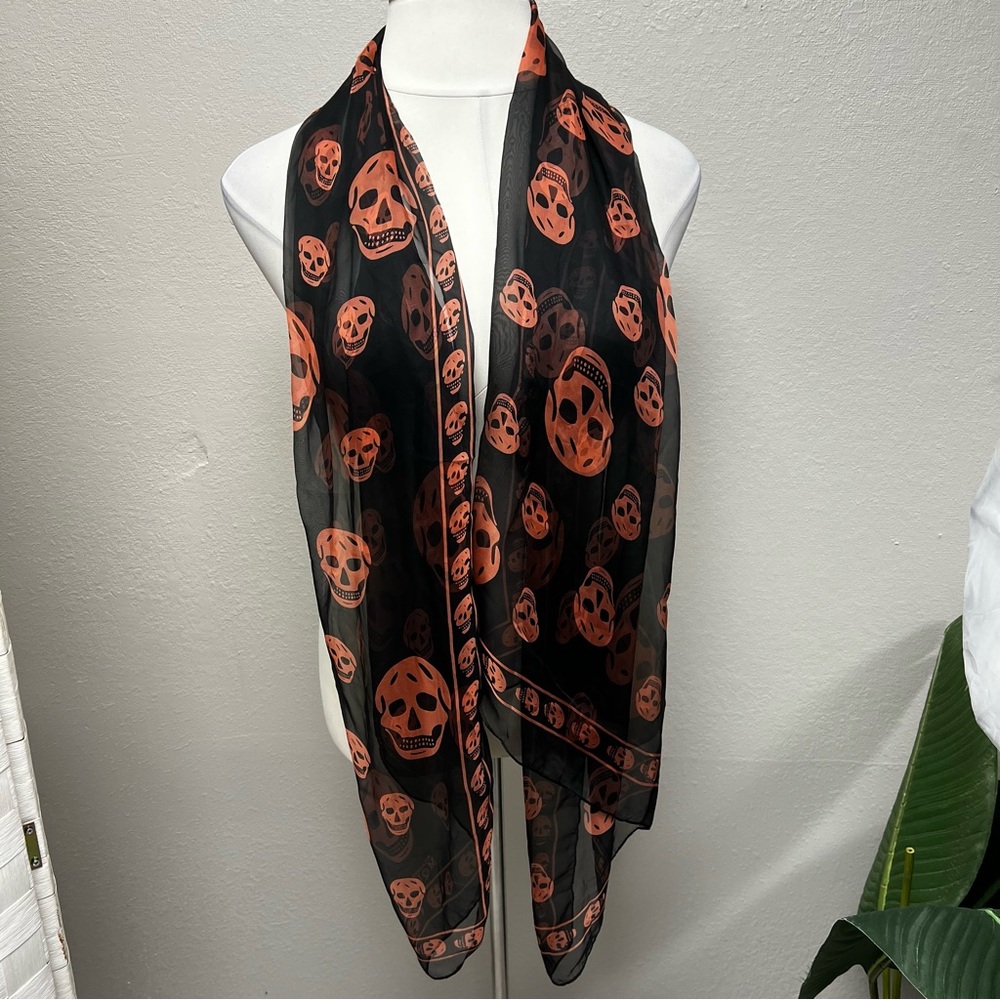 Alexander McQueen Black and Orange Skull Scarf